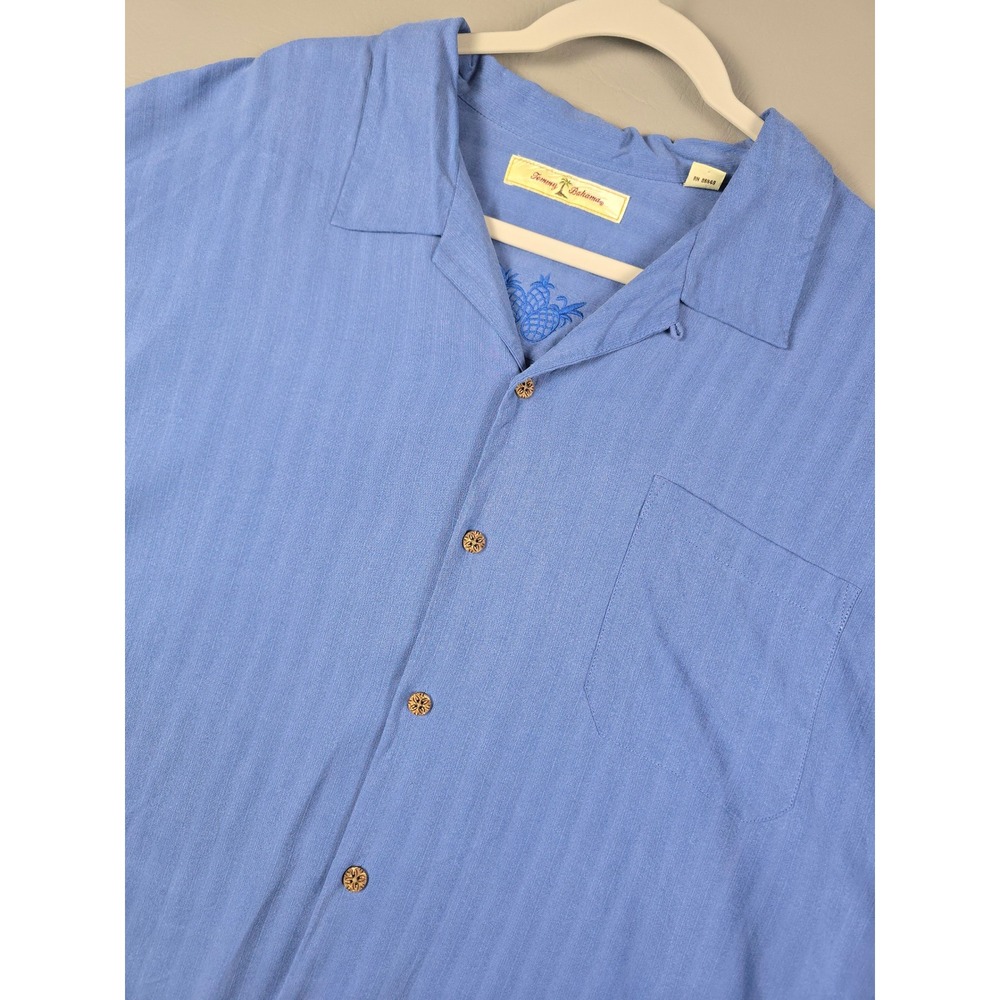 Tommy Bahama Mens XXL Blue 100% Silk Herringbone Short Sleeve Camp Shirt 86549